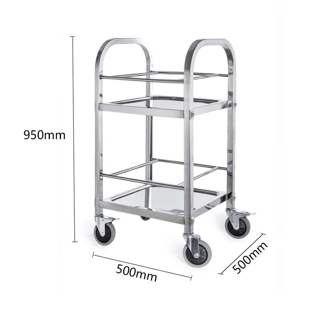 SOGA 2 Tier 500x500x950 Stainless Steel Square Tube Drink Wine Food Utility Cart • LUZ-FoodCart1215