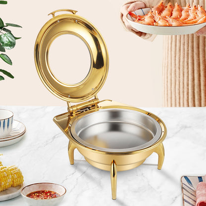 SOGA 2X Gold Plated Stainless Steel Round Chafing Dish Tray Buffet Cater Food Warmer Chafer with Top Lid • LUZ-ChafingDish293X2