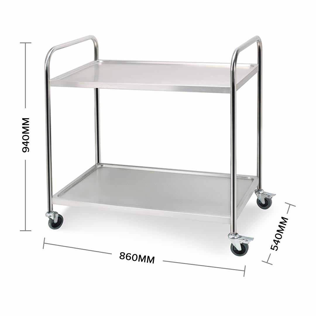 SOGA 2X 2 Tier 86x54x94cm Stainless Steel Kitchen Dinning Food Cart Trolley Utility Round Large • LUZ-FoodCart1104X2