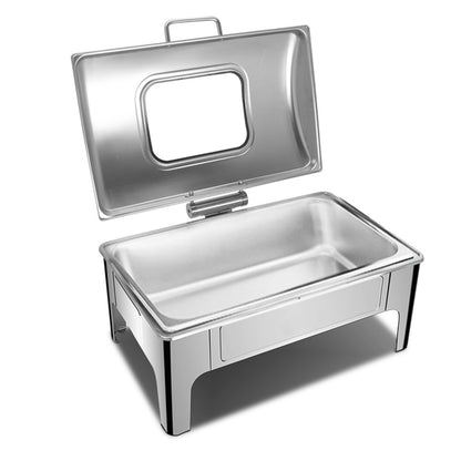 SOGA 9L Rectangular Stainless Steel Soup Warmer Roll Top Chafer Chafing Dish Set with Glass Visual Window Lid • LUZ-ChafingDish0323