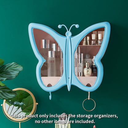 SOGA Blue Butterfly Shape Wall-Mounted Makeup Organiser Dustproof Waterproof Bathroom Storage Box Home Decor • LUZ-BathG314