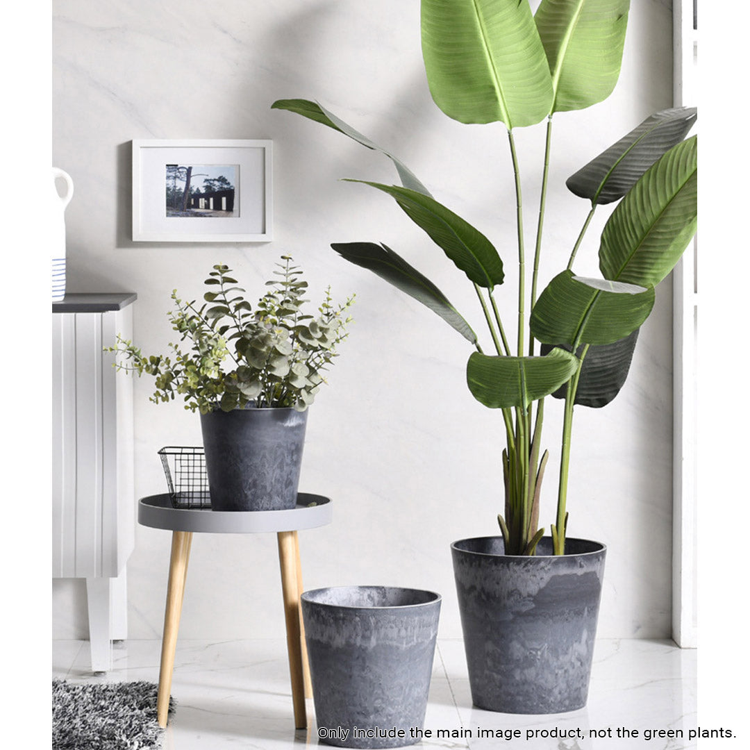 SOGA 37cm Weathered Grey Round Resin Plant Flower Pot in Cement Pattern Planter Cachepot for Indoor Home Office • LUZ-FPotE3714