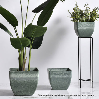 SOGA 27cm Green Grey Square Resin Plant Flower Pot in Cement Pattern Planter Cachepot for Indoor Home Office • LUZ-FPotF2704