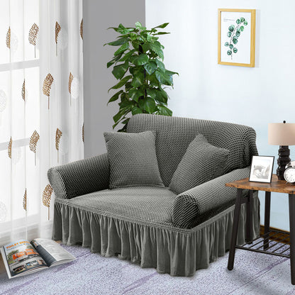 SOGA 2-Seater Grey Sofa Cover with Ruffled Skirt Couch Protector High Stretch Lounge Slipcover Home Decor • LUZ-SofaCov6