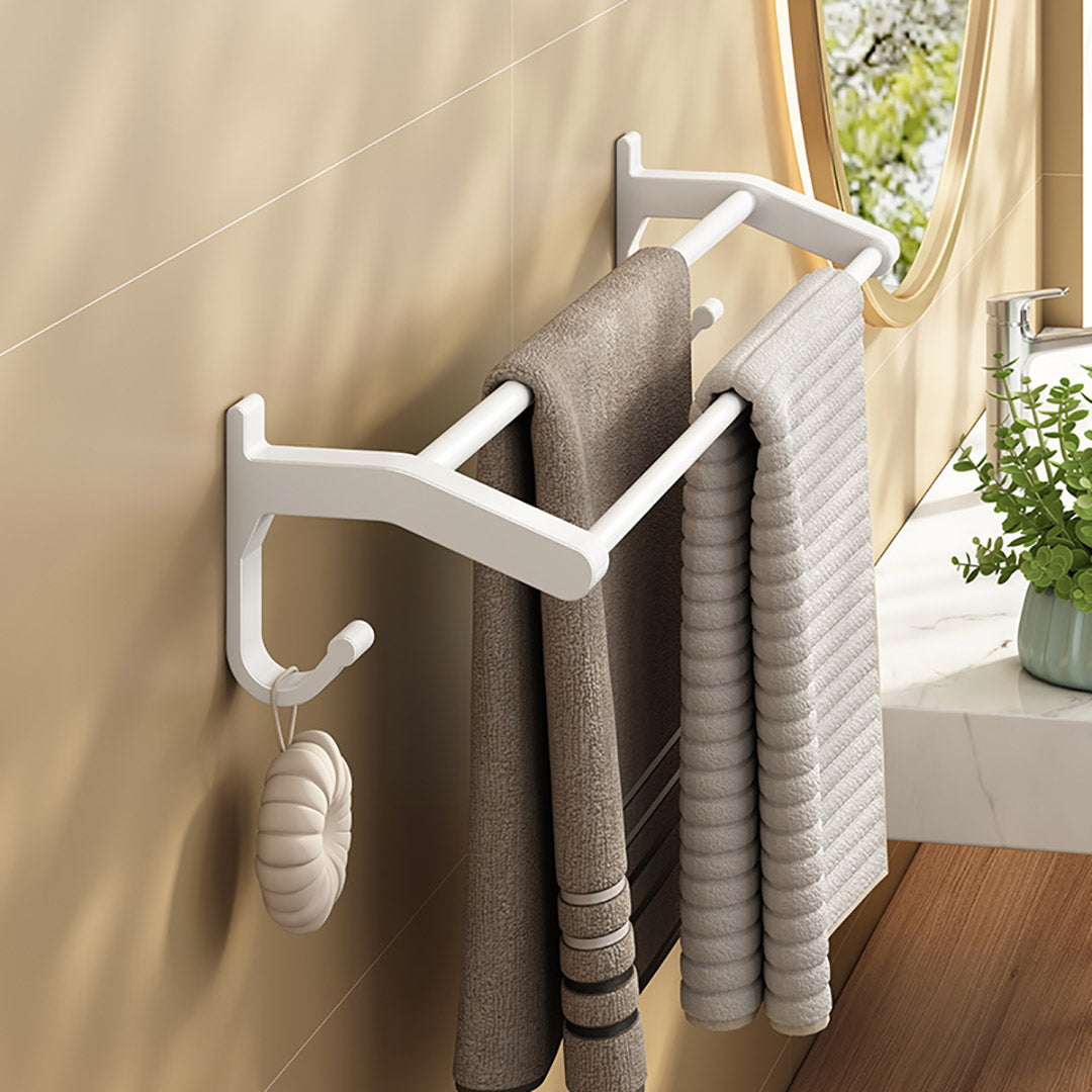 SOGA 2X 52cm White Wall-Mounted Double Pole Towel Holder Bathroom Organiser Rail Hanger with Hooks • LUZ-TAN1047X2