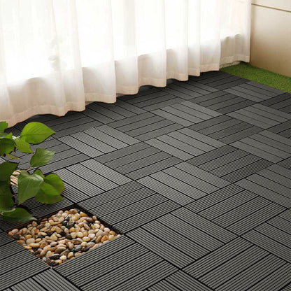 SOGA 11 pcs Grey DIY Wooden Composite Decking Tiles Garden Outdoor Backyard Flooring Home Decor • LUZ-Deck7002