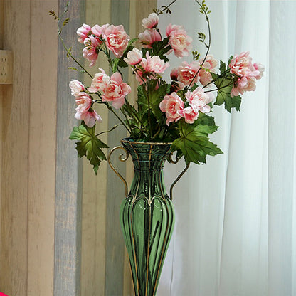 SOGA Green Colored European Glass Flower Vase Solid Base with Two Gold Metal Handle • LUZ-HO-VaseYG1885G