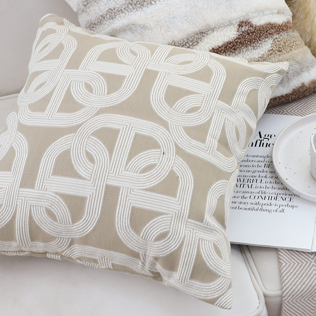 SOGA 2X 50cm Throw Pillow Beige Interlocking Geometric Pattern Modern Accent for Home DÃ©cor • LUZ-FrenchCushion339X2