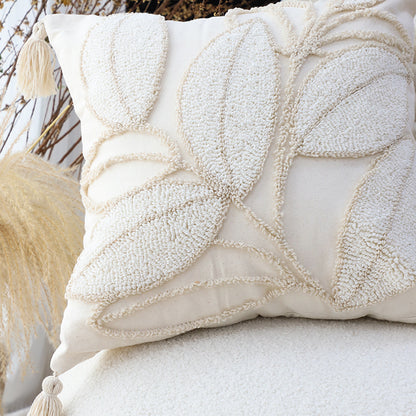 SOGA 2X 45cm Wabi-sabi Cream Flower Cover & Beige Velvet Leaf Ring Square Throw Pillow • LUZ-FrenchCushion232X2