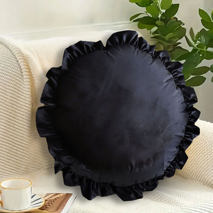 SOGA 45cm Butterfly Black Vintage Lotus Leaf Edge Round Throw Pillow • LUZ-FrenchCushion243