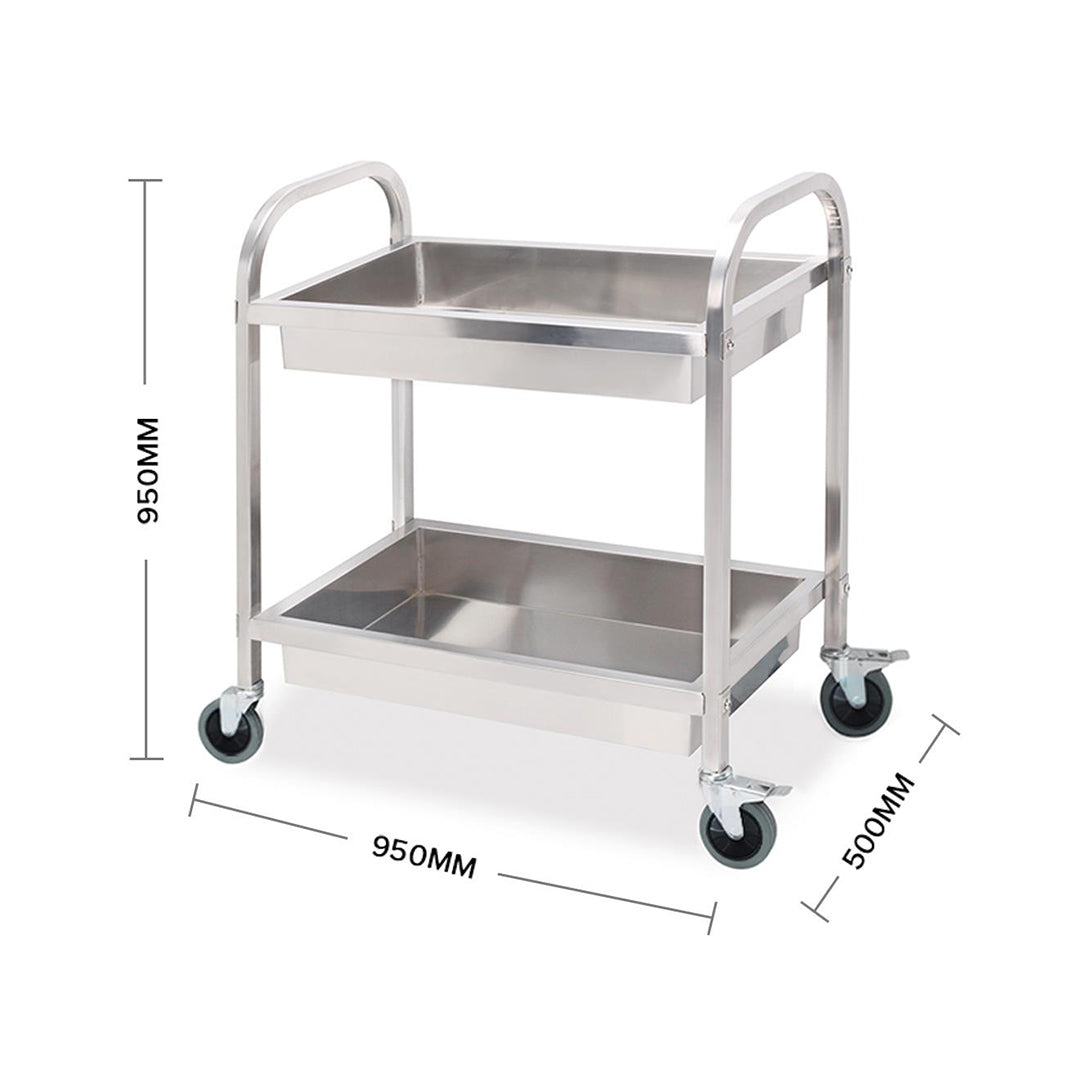 SOGA 2X 2 Tier 95x50x95cm Stainless Steel Kitchen Trolley Bowl Collect Service FoodCart Large • LUZ-FoodCart1201X2