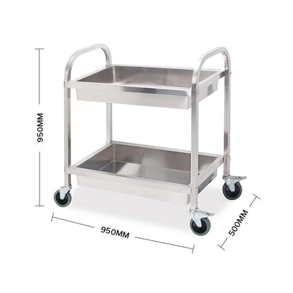 SOGA 2X 2 Tier 95x50x95cm Stainless Steel Kitchen Trolley Bowl Collect Service FoodCart Large • LUZ-FoodCart1201X2
