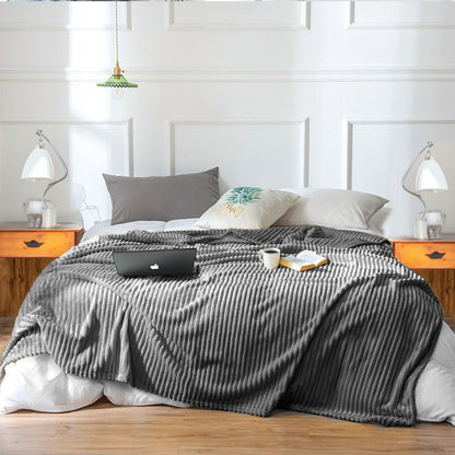 SOGA 2X GreyThrow Blanket Warm Cozy Striped Pattern Thin Flannel Coverlet Fleece Bed Sofa Comforter • LUZ-Blanket319X2