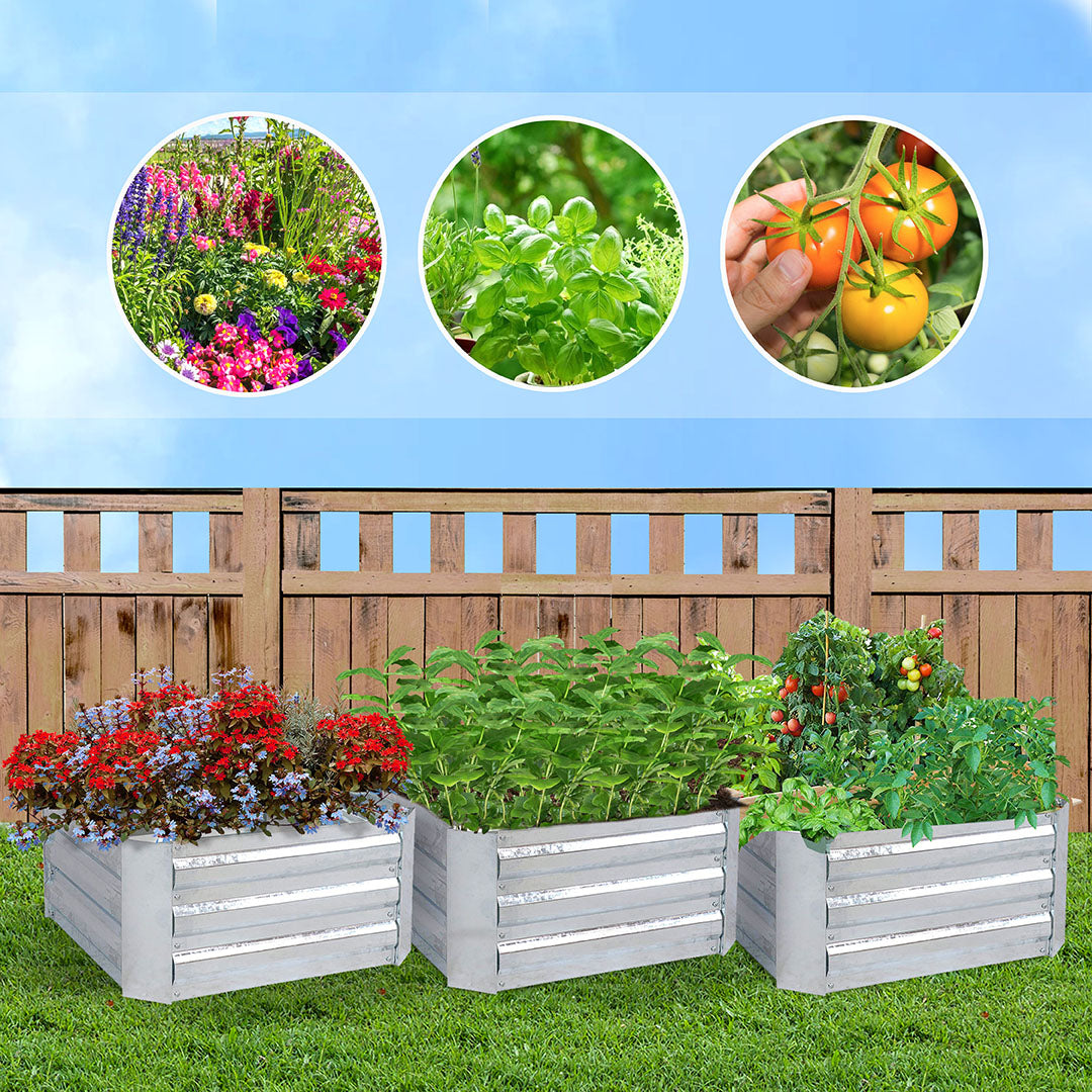 SOGA 2X 60cm Square Galvanised Raised Garden Bed Vegetable Herb Flower Outdoor Planter Box • LUZ-MetalBSil515X2