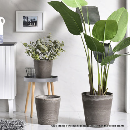 SOGA 27cm Rock Grey Round Resin Plant Flower Pot in Cement Pattern Planter Cachepot for Indoor Home Office • LUZ-FPotE2776