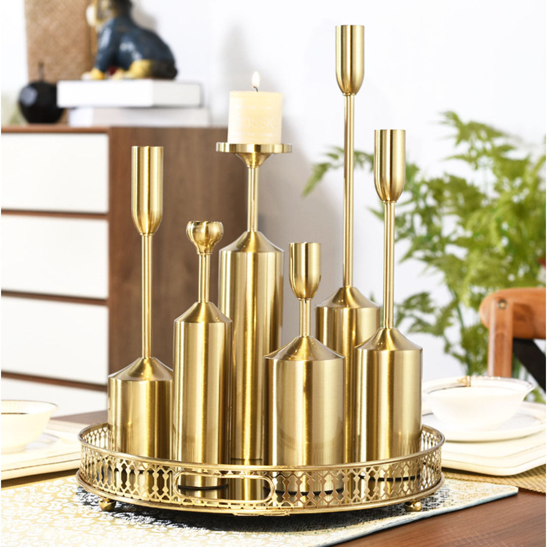 SOGA 6pcs Gold Iron Taper Luxury Candlestick Candle Holder Stand Pillar • LUZ-CandleStick1150