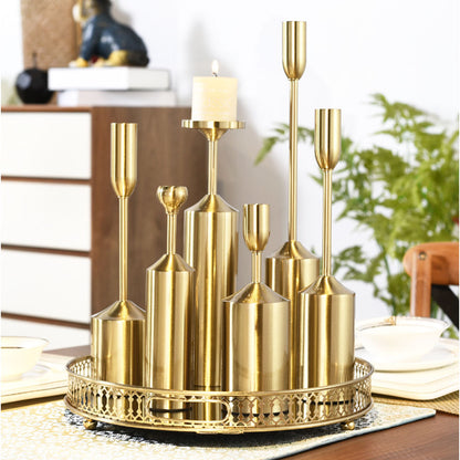 SOGA 6pcs Gold Iron Taper Luxury Candlestick Candle Holder Stand Pillar • LUZ-CandleStick1150