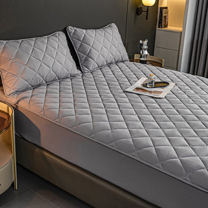 SOGA Grey 138cm Wide Cross-Hatch Mattress Cover Thick Quilted Stretchable Bed Spread Sheet Protector with Pillow Covers • LUZ-BCover4005