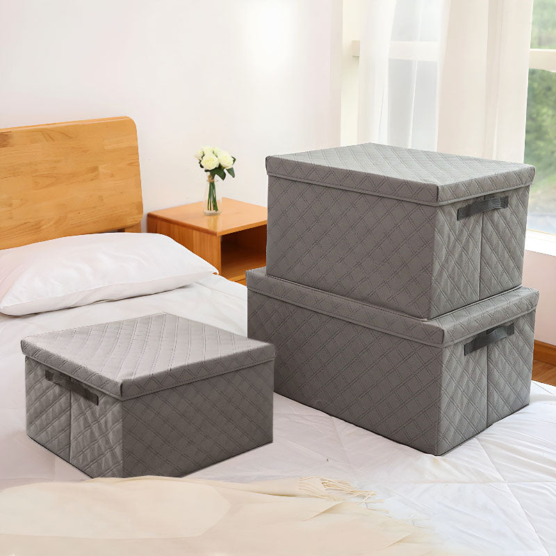 SOGA 2X Small Grey Non-Woven Diamond Quilt Grid Fabric Storage/Organizer Box • LUZ-SBox041X2
