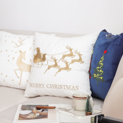 SOGA 45cm Throw Pillow White with Golden Christmas Sleigh Design Festive Holiday Square Cushion Decor LUZ-FrenchCushion269