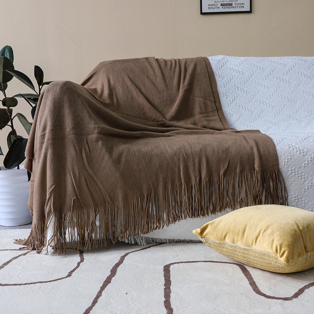 SOGA 2X Coffee Acrylic Knitted Throw Blanket Solid Fringed Warm Cozy Woven Cover Couch Bed Sofa Home Decor • LUZ-Blanket906X2