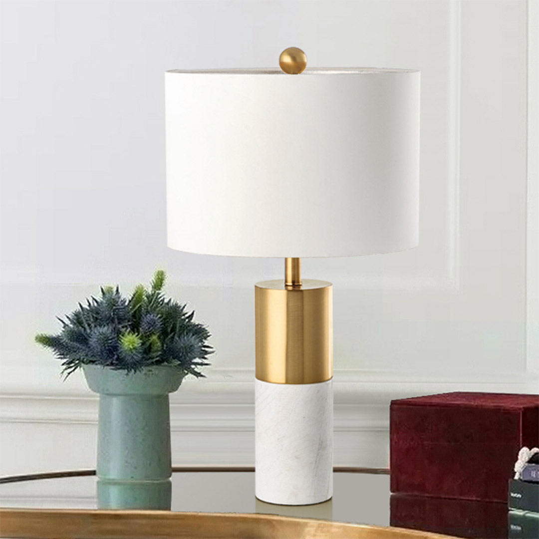 SOGA 60cm White Marble Bedside Modern Desk Table Lamp Living Room Shade with Cylinder Base • LUZ-TableLampH60