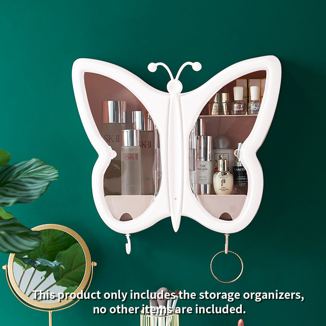 SOGA White Butterfly Shape Wall-Mounted Makeup Organiser Dustproof Waterproof Bathroom Storage Box Home Decor • LUZ-BathG310