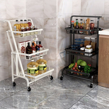 SOGA 3 Tier Steel Black Adjustable Kitchen Cart Multi-Functional Shelves Portable Storage Organizer with Wheels • LUZ-KitchenXY032
