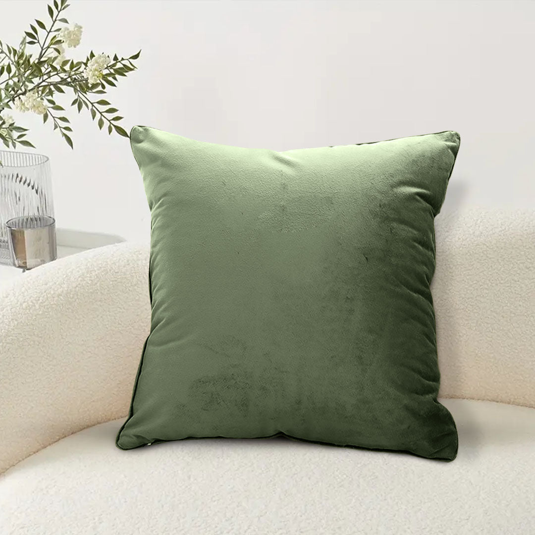 SOGA 2X 45cm Subtle Army Green Foliage Velvet Square Throw Pillow • LUZ-FrenchCushion258X2
