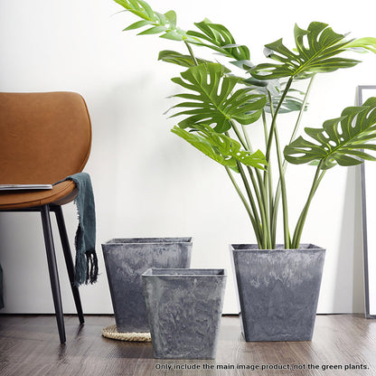 SOGA 2X 27cm Weathered Grey Square Resin Plant Flower Pot in Cement Pattern Planter Cachepot for Indoor Home Office • LUZ-FPotH2765X2