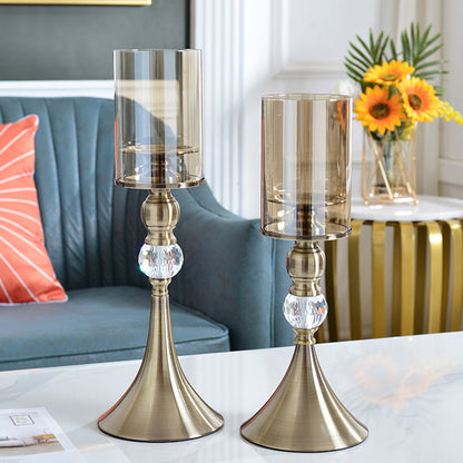 SOGA 43cm 38cm Glass Candle Holder Candle Stand Glass/Metal • LUZ-CandleStickSetB