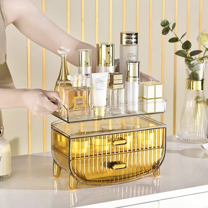 SOGA 2 Tier Golden Yellow Multifunctional Countertop Cosmetic Storage Makeup Skincare Holder Jewelry Cabinet Bathroom Desk Drawer Vanity Organiser • LUZ-BathC122