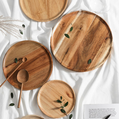 SOGA 25cm Brown Round Wooden Centerpiece Serving Tray Board Home Decor • LUZ-WodE591