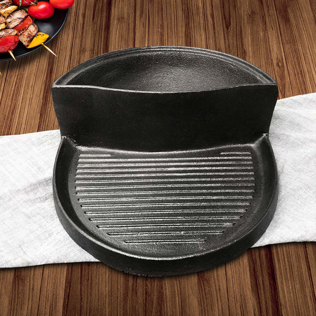 SOGA 2 in 1 Cast Iron Ribbed Fry Pan Skillet Griddle BBQ and Steamboat Hot Pot • LUZ-ZPaiB3