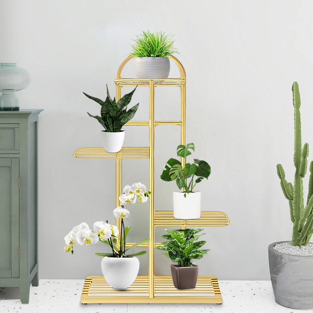 SOGA 2X 4 Tier 5 Pots Gold Metal Plant Stand Flowerpot Display Shelf Rack Indoor Home Office Decor • LUZ-FPotH12X2
