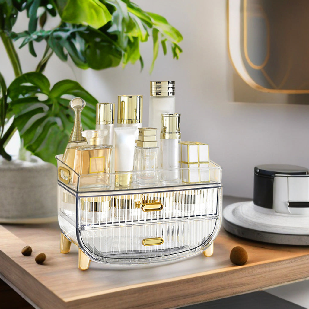 SOGA 2X 3 Tier Transparent Multifunctional Countertop Cosmetic Storage Makeup Skincare Holder Jewelry Cabinet Bathroom Desk Drawer Vanity Organiser • LUZ-BathC123X2