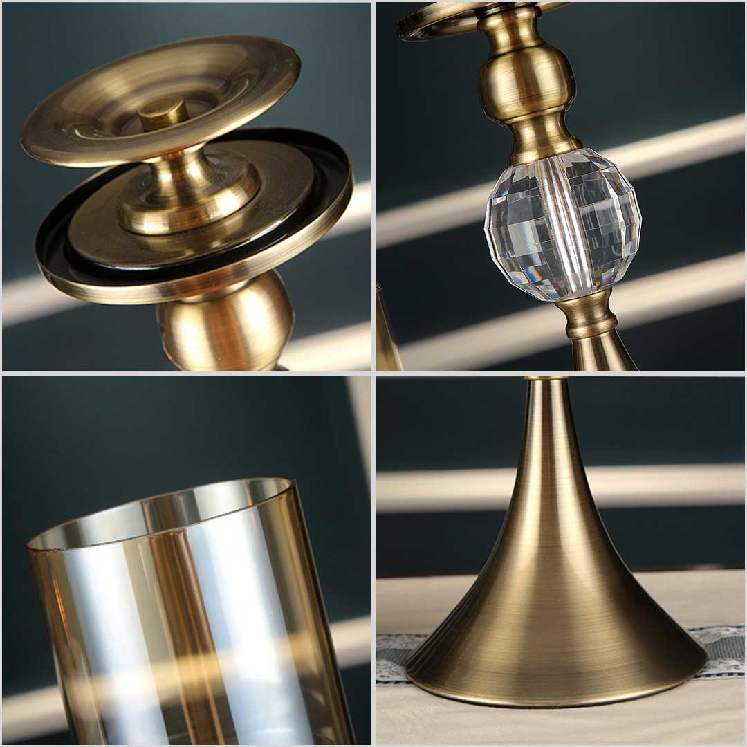 SOGA 2X 38cm Glass Candle Holder Candle Stand Glass/Metal • LUZ-CandleStickBSmallX2