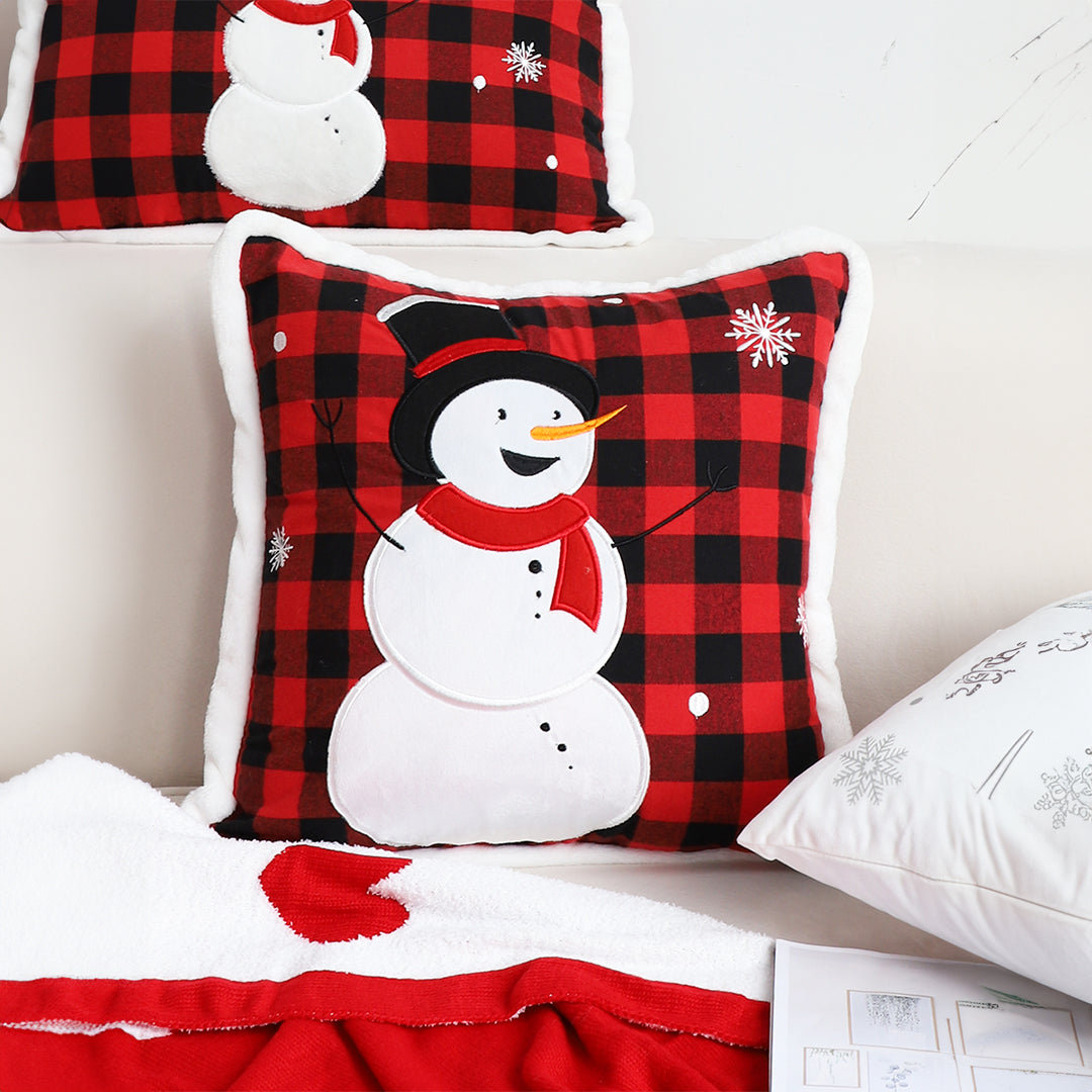 SOGA 2X 45cm Throw Pillow Red Christmas Snowman Square Cushion for Festive Holiday Winter Home Decor LUZ-FrenchCushion275X2