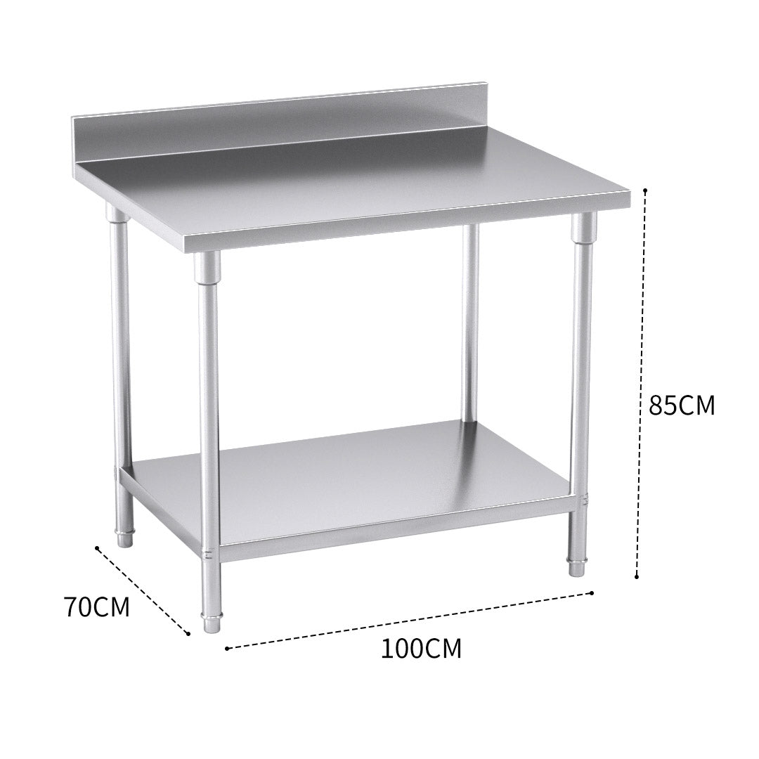 SOGA Commercial Catering Kitchen Stainless Steel Prep Work Bench Table with Back-splash 100*70*85cm • LUZ-WorkBenchSS2002100CM