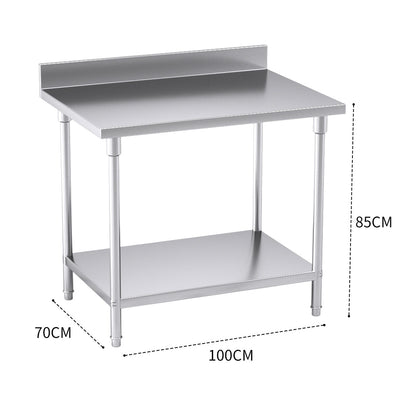 SOGA Commercial Catering Kitchen Stainless Steel Prep Work Bench Table with Back-splash 100*70*85cm • LUZ-WorkBenchSS2002100CM