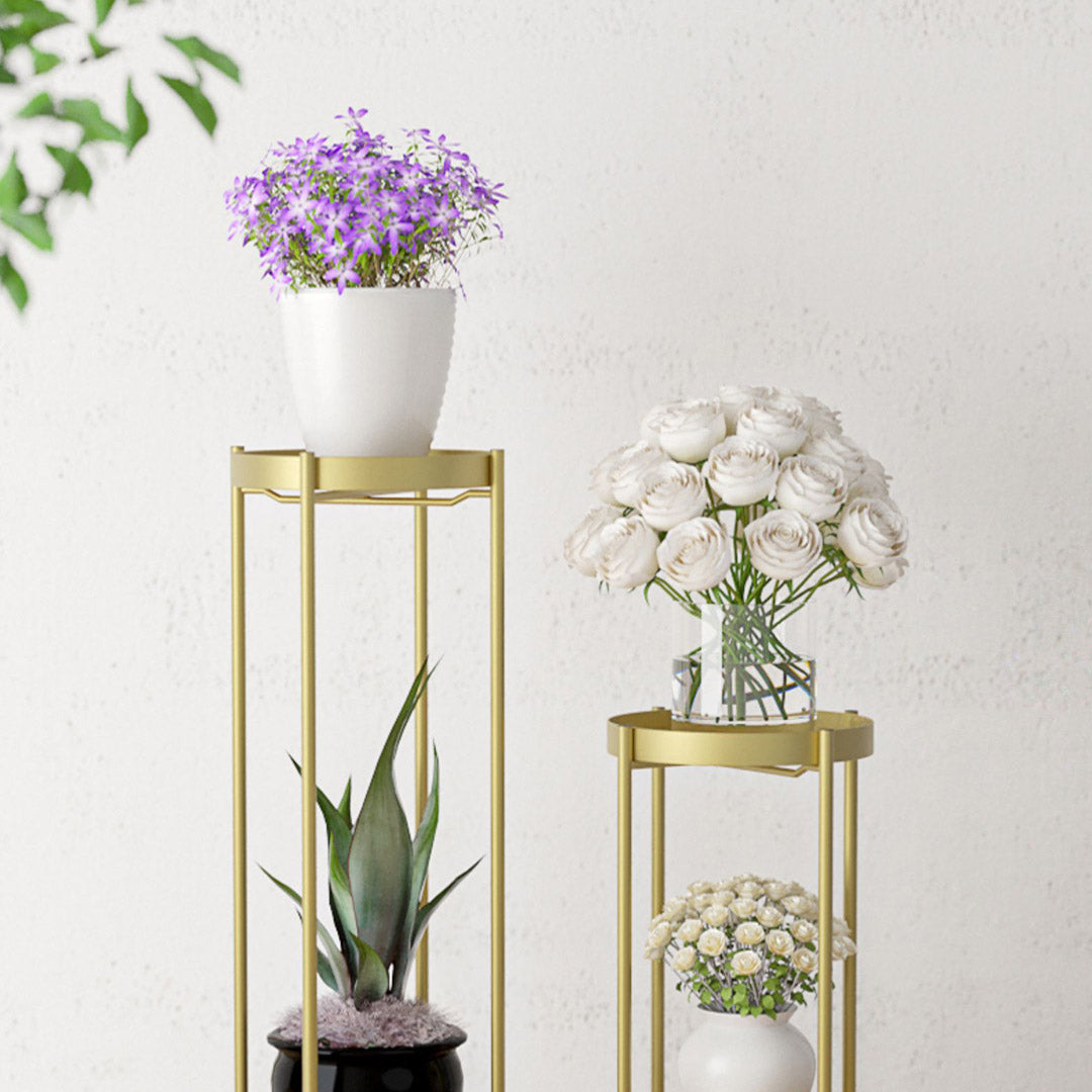 SOGA 2 Layer 50cm Gold Metal Plant Stand Flower Pot Holder Corner Shelving Rack Indoor Display • LUZ-FPotH50GLD