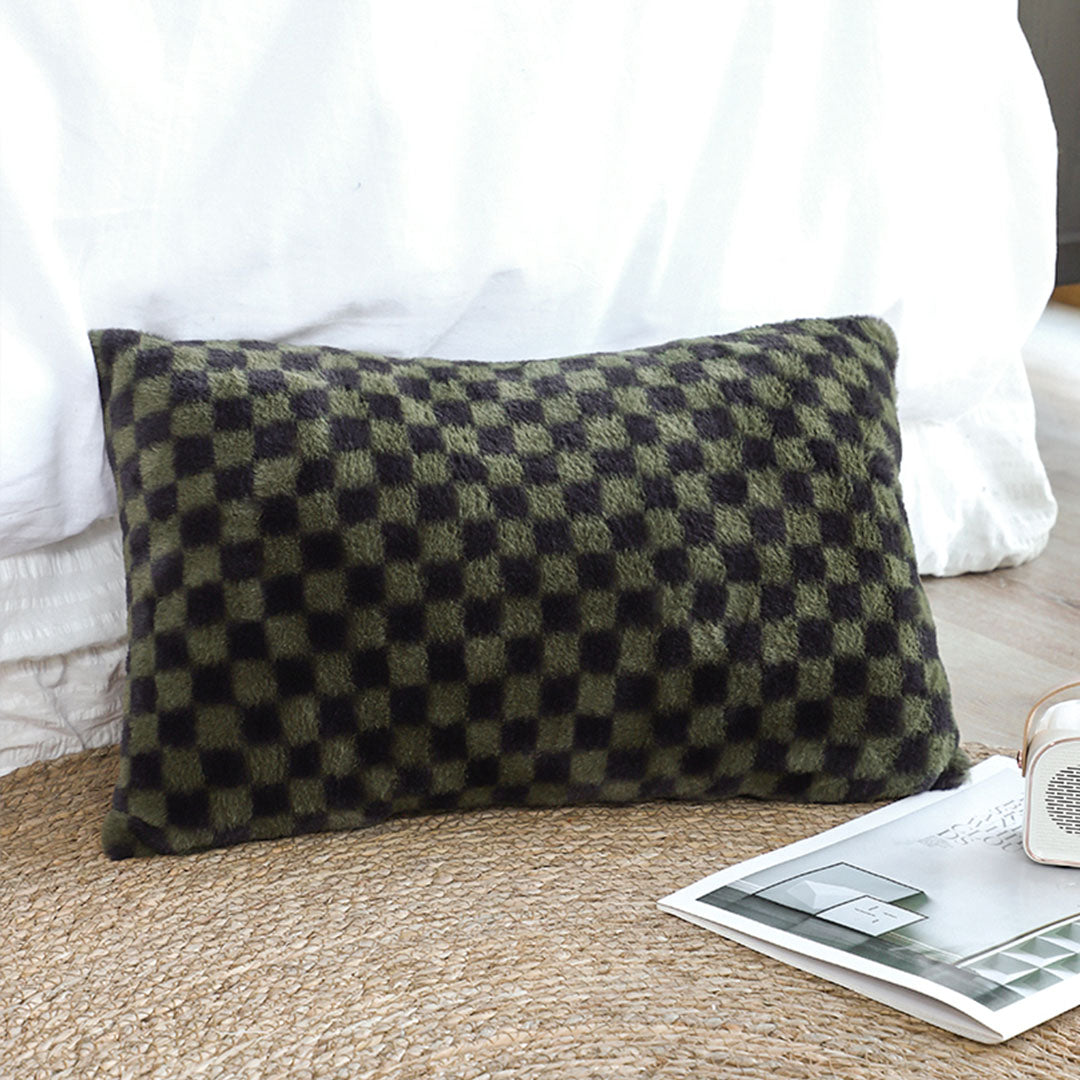 SOGA 30cm Urban Light Luxury Dark Green Checkered Lumbar Throw Pillow • LUZ-FrenchCushion239