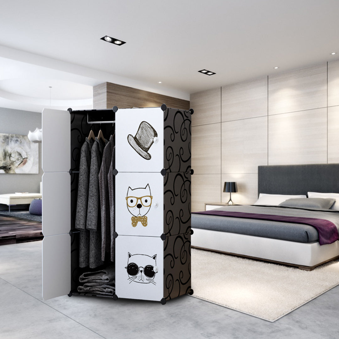 SOGA 6 Cubes Black Portable Wardrobe Divide-Grid Modular Storage Organiser Foldable Closet • LUZ-Wrobe1774