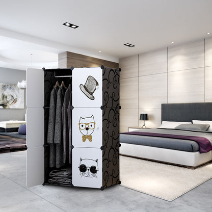 SOGA 6 Cubes Black Portable Wardrobe Divide-Grid Modular Storage Organiser Foldable Closet • LUZ-Wrobe1774
