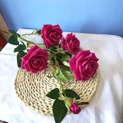 SOGA Blue Glass Cylinder Flower Vase with 8 Bunch 5 Heads Artificial Fake Silk Rose Home Decor Set • LUZ-YG3264-F008