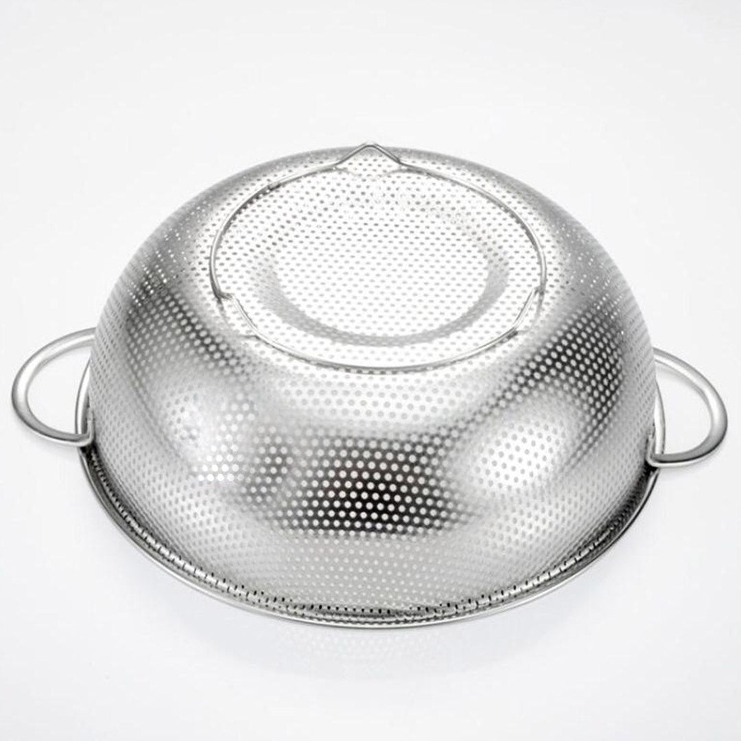 SOGA Stainless Steel Perforated Metal Colander Set Food Strainer Basket Mesh Net Bowl with 2 Handle • LUZ-ColanderBowlSet