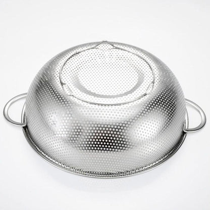 SOGA Stainless Steel Perforated Metal Colander Set Food Strainer Basket Mesh Net Bowl with 2 Handle • LUZ-ColanderBowlSet