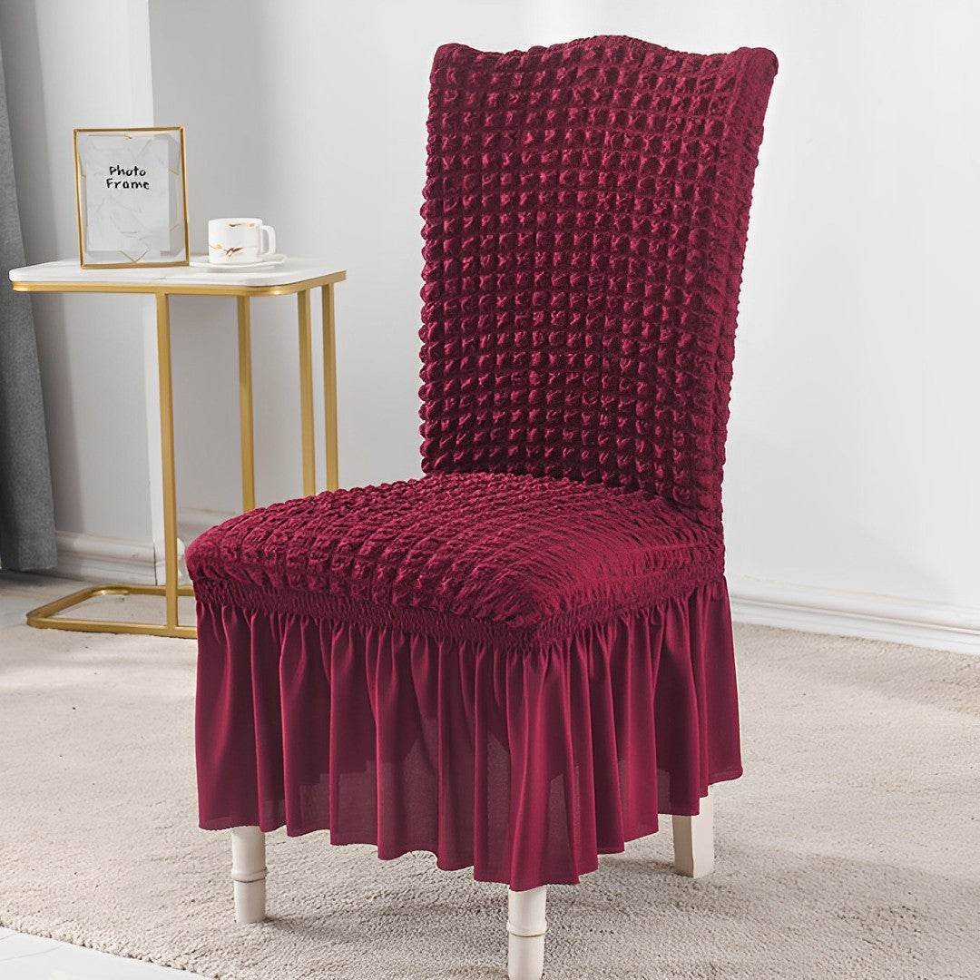 SOGA Burgundy Chair Cover Seat Protector with Ruffle Skirt Stretch Slipcover Wedding Party Home Decor • LUZ-Chaircov21A