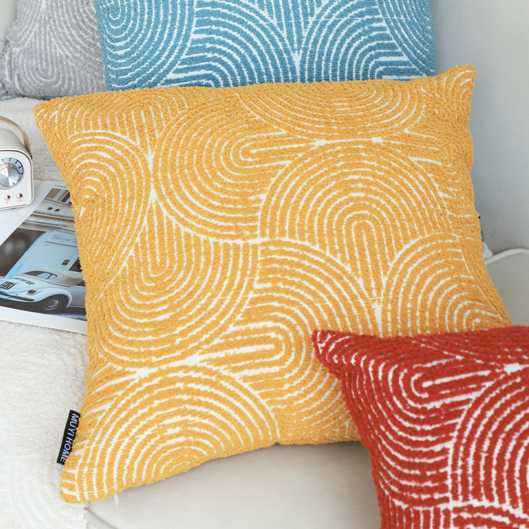 SOGA 2X 50cm Mustard Yellow Throw Pillow Geometric Indoor and Outdoor Corded for Home Decor • LUZ-FrenchCushion321X2