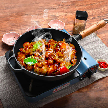 SOGA 2X 27cm Round Cast Iron Frying Pan Skillet Steak Sizzle Platter with Helper Handle • LUZ-ZPai018BX2